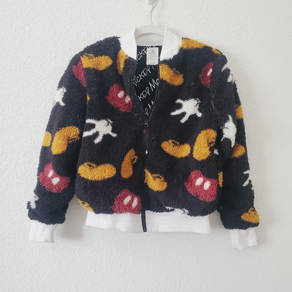 Disney Store Black Mickey Soft Teddy Fleece Zip Up Crop Bomber Sweater Jacket XS - Picture 2 of 15